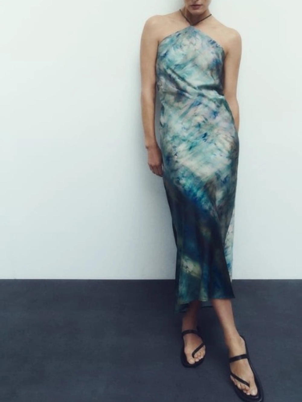 Zara Blue Green Marble Maxi Dress